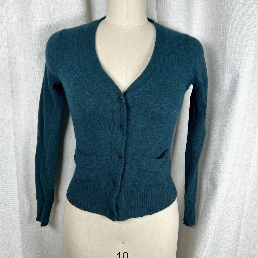 Vintage Y2K J Crew Cardigan Sweater Teal Green Blue Classic Preppy Old Money XS